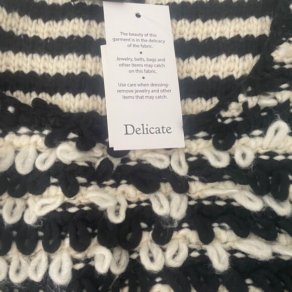 Black and White Looped Fringe Sweater, Size Small - Picture 4 of 4